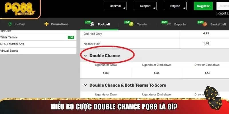 Khái niệm cơ bản của cược Double Chance PQ88