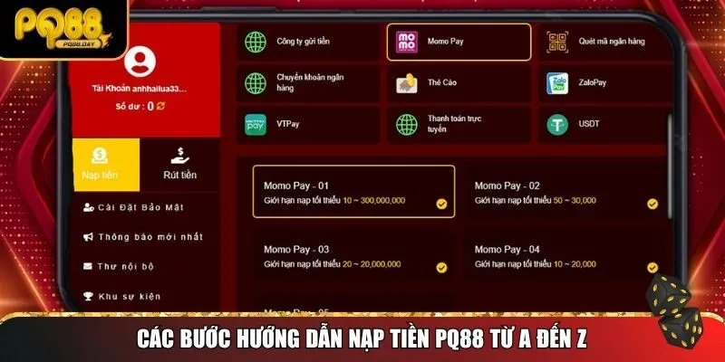 Các bước hướng dẫn nạp tiền PQ88 từ A đến Z