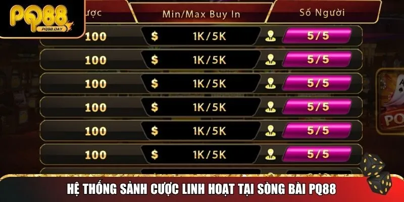 Hệ thống sảnh cược linh hoạt tại sòng bài PQ88